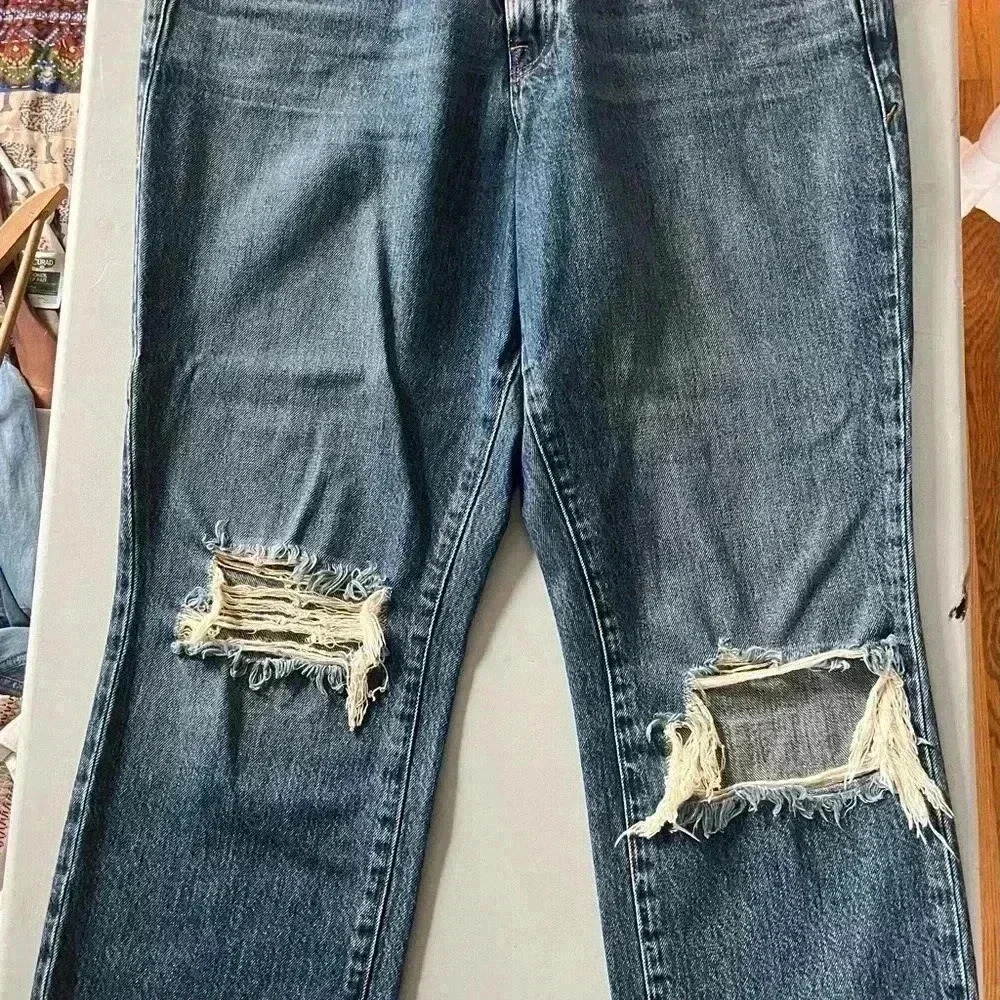 GOOD AMERICAN Good vintage straight leg stretch ripped knees gap proof waist 12 - Picture 7 of 7